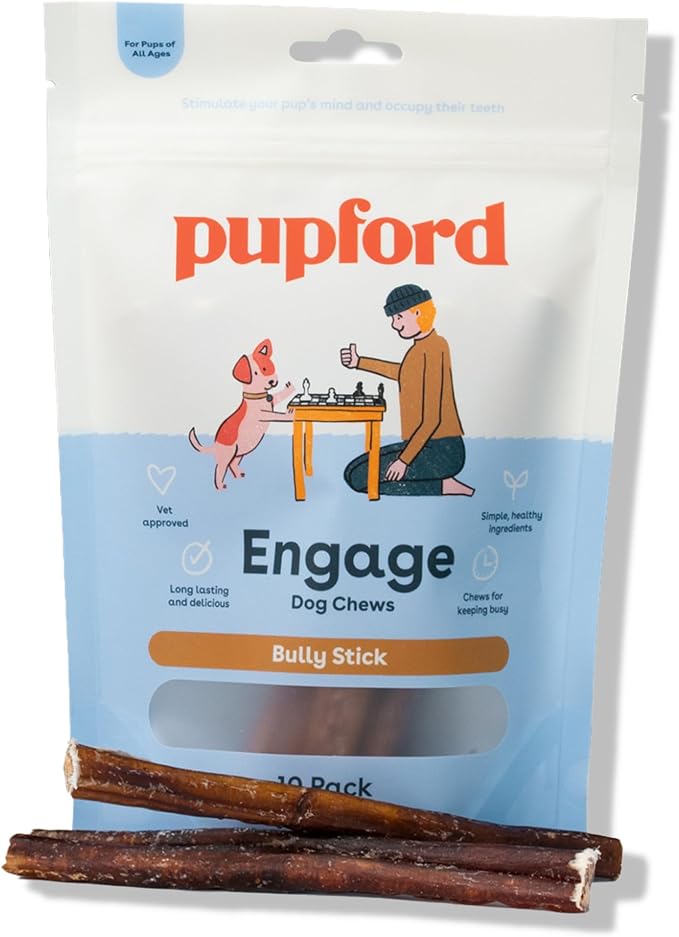Thick Bully Sticks for Dogs & Puppies, Smoked for Improved Smell, Natural, Long-Lasting, Single Ingredient Chews for Small & Medium Breeds (6", 10 Count)