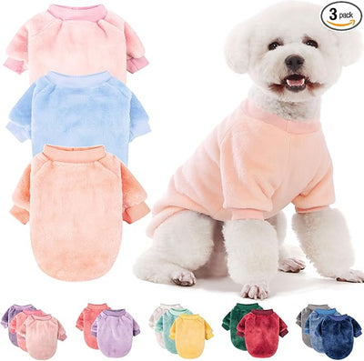 FabriCastle Small Dog Sweaters, 3-Pack Dog Clothes for Small Dogs Girl & Cats, Soft and Warm Pet Coats XXS - XXL, Winter Pet Jackets, Doggy Apparel Costumes (Ballet Pink,SkyBlue,Peach, X-Large)