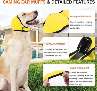 BAMY Swimming Waterproof Dog Ear Caps Calming Large Dog Ears Cover Shower Cap for Ear Protection for Bath for Grooming (Yellow, L (Size L: Head Circumference 18"-24"))