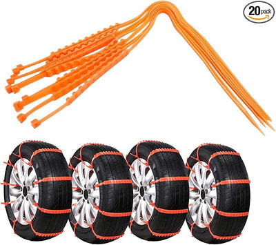 Topteng 40Pcs Emergency Snow Tire Chains Anti-Skid Traction Belts for Car SUV Truck – Universal Fit for 6.9–11.6 Inch Tires – Nylon Winter Road Grip Straps for Ice Mud Sand, Zip Tie Tire Chains