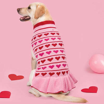 KYEESE Valentines Dog Sweater, Stretchy Pullover Dog Sweaters for Large Dogs, Soft Turtleneck Large Dogs Sweater with Heart Print, Warm Pet Sweaters Dress, Comfy Pet Clothes Coat with Leash Hole, 3XL