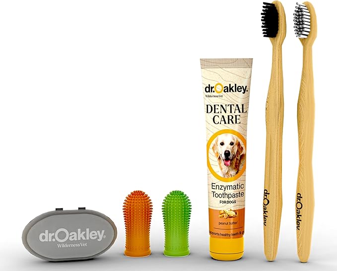 Dr. Oakley Dental Toothbrush Kit for Dogs & Cats -Finger Brush for Small Pets and Soft brushes for Large or Older Natural and Safe Peanut Butter Flavor