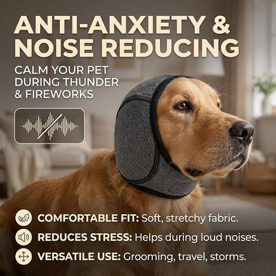 Zenpup Noise Cancelling Ear Wrap, Dog No Shake Ear Muffs Noise Protection Firework Thunder Vacuum, Comfortable Quiet Dogs Calming Hoodie, Adjustable for Grooming Bathing & Swimming (Blue, Large)
