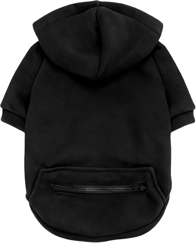 Jecikelon Dog Hoodies for Small Dogs with Zipper Pocket, Soft Fleece Puppy Clothes with Rope Hat, Warm Winter Outfits Cold Weather Coats, Cute Sweatshirt Chihuahua Costume (X-Small, Y02-Black)