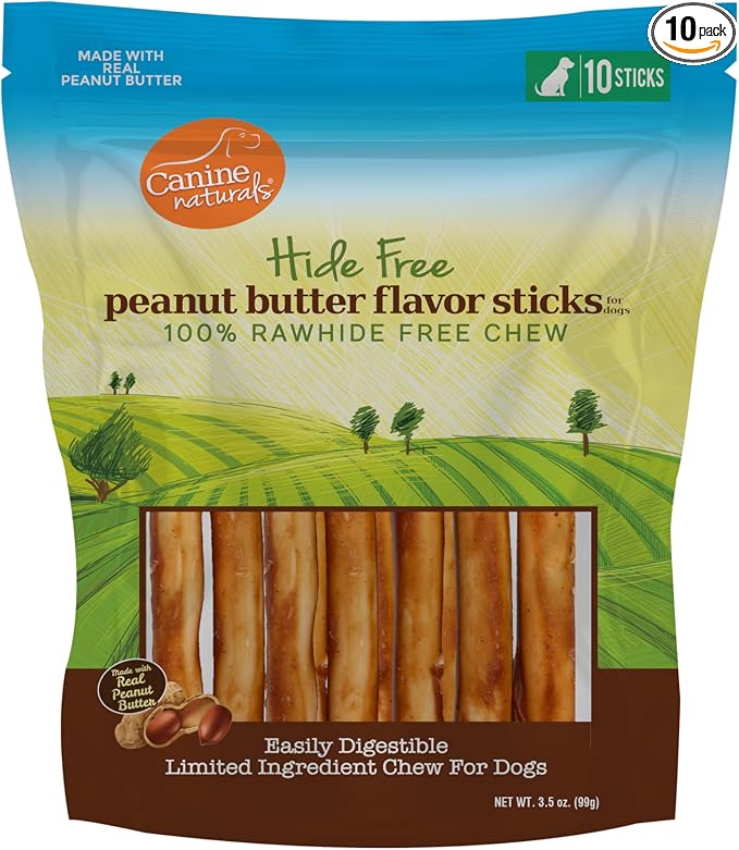 Peanut Butter Chew - Rawhide Free and Dog Treats - Made from Real Peanut Butter - All-Natural and Easily Digestible - 10 Pack of 5 Inch Stick Chews