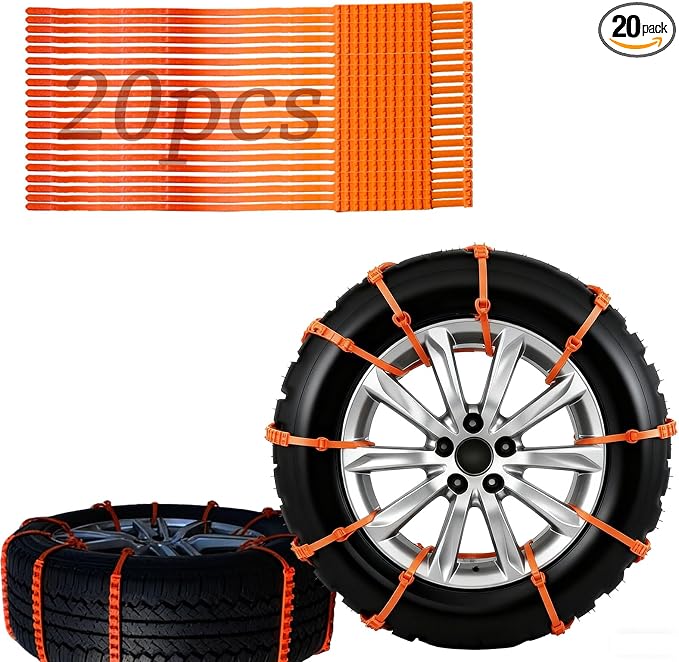 Universal Anti-Skid Snow Tire Chains for Cars SUV Trucks - Adjustable 14-19 Inch Emergency Winter Traction Tire Chains, Easy Installation Heavy Duty Anti-Slip Ice Road Tire Chains (Orange)