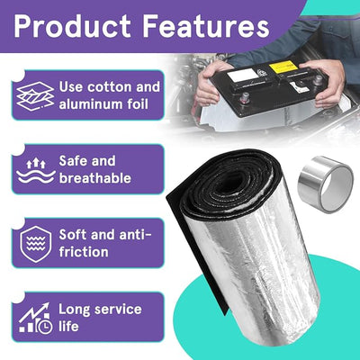 82.6 x 7 Inches Universal Car Battery Insulation Kit | for Cold Weather, Fit for General Vehicles, Trucks, and RV Batteries, with 1 Roll of Aluminum Foil Tape