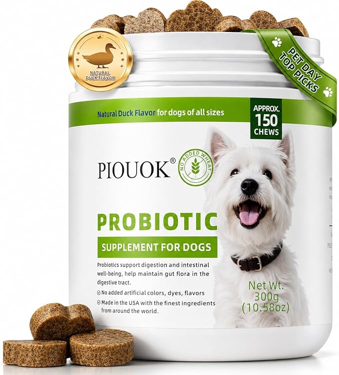 Probiotics for Dogs - 150 Soft Chew, Dog Probiotics for Digestive Health and Diarrhea, Allergies & Immune Support Dog Probiotic Supplement, Daily Probiotics for All Dogs, Natural Duck Flavor