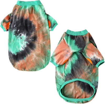 Dog Cotton Green Orange Tie Dye T-Shirts Soft and Stretchy Breathable Pet Shirt Pajamas Pets Clothes for Large Dogs (GreenOrange, Large)