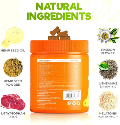 ZENO Hemp Calming Chews for Dogs Anxiety 200 pcs - Beef Flavored - Dog Anxiety Relief - Calming Chews - Melatonin for Dogs - for Stress, Travel, Check-up, Barking or Grooming - Dog Calming Treats