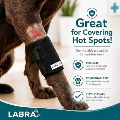 Labra Dog Front Leg Brace - Compression Wrap with Adjustable Straps - Dog Wrist Brace for Support - Leg Sleeve to Stop Licking - Aid in Wound Care and Recovery - Small/Medium
