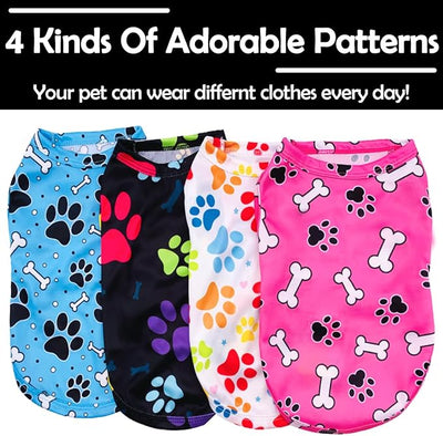 PET SHOW 4 Pack Paw Bone Printed Dog Clothes Shirts Soft Dog Vest Lightweight Sleeveless Cats Doggies T-Shirts Puppies Tank Top Tee Cat Clothes for Small Medium Dogs White Black Pink Blue M