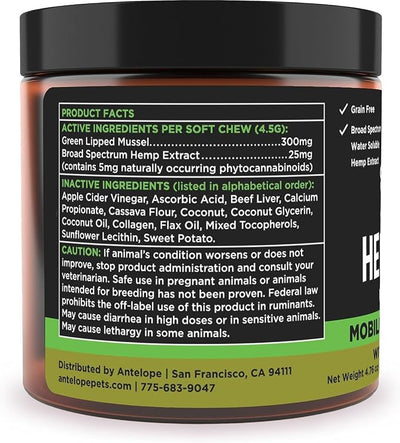 Super Snouts Hemp & Joint Chew for Dogs & Cats, 30 Chews (Up to 60 servings) – Hip + Joint Supplement with Green Lipped Mussels + Hemp – Helps with Mobility and Joint Comfort
