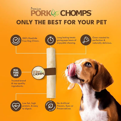 Pork Chomps Baked Pork Skin Dog Chew, 8 Inch Roll, 1 Count - Long-Lasting Treats for Dogs - High Protein, Rawhide-Free, Low Fat, Healthy & Delicious Chews