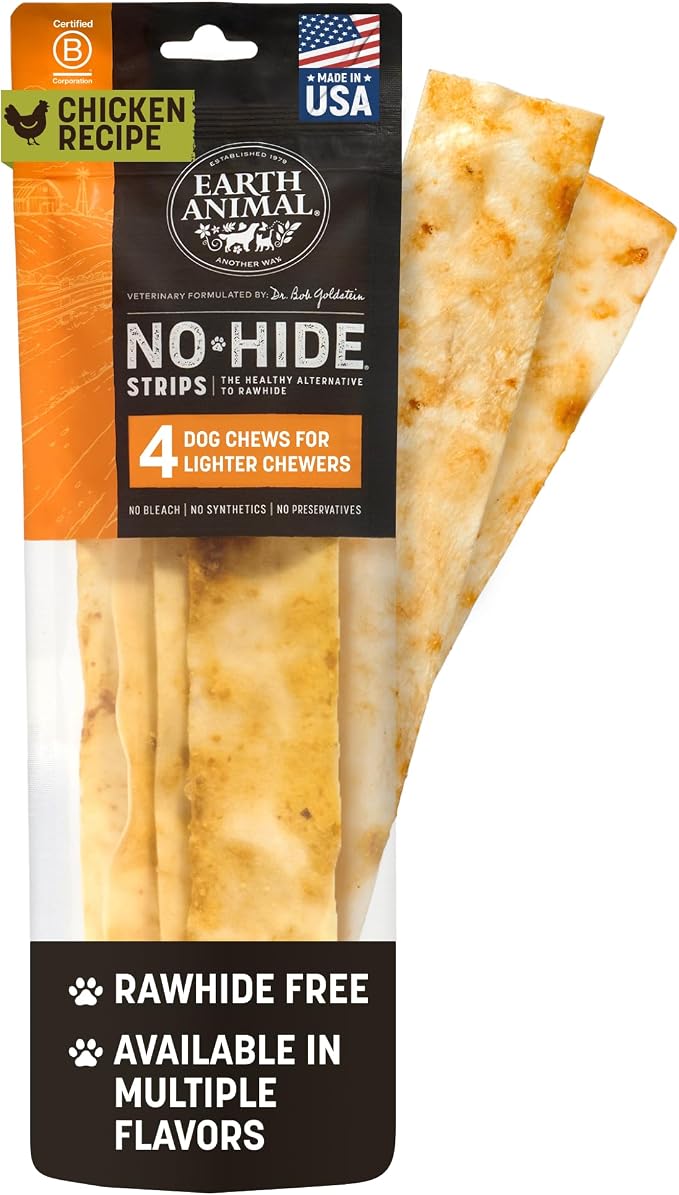 No Hide Strips - Natural Rawhide Free Dog Chew Strips, Chicken - 4 Count