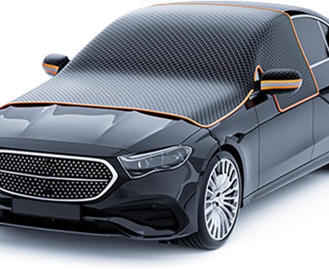 Car Windshield Snow Cover for VW Taos/Tavendor/Tayron/Tera/Touareg Half Car Cover Snow Ice Frost Resistent Auto Cover Winter Magnetic Windshield Frost Cover,Black Orange