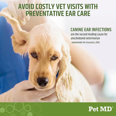 Pet MD Dog Ear Cleaning Wipes with Aloe and Eucalyptus + Veterinary Tris Flush Cat & Dog Ear Cleaner