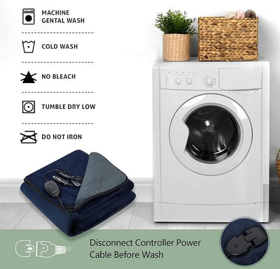 Machine Washable Electric Heated Blanket,12Volt Car Travel Blanket with Hi/M/Lo Heating 30/45/60 mins Auto-Off Timer,Warm for Truck/SUV/Van Driving(55.1"x39.4")(Navy Blue and Grey)