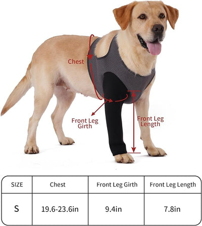 Dog Recovery Sleeve, Dog Recovery Suit, Abrasion Resistant Sleeve Front Leg, Washable 2.5mm Thick and Breathable, Pet Wounds Prevent Licking, Bite (Small, Grey-Black)