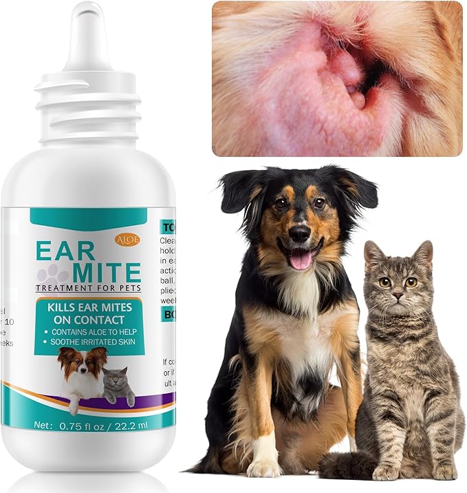 FANSHI Ear Treatment for Dogs & Cats, Cat Ear Care Cleaning with Aloe - Gentle Ear Cleaner Drop Soothing & Clean, Helps Remove Debris & Soothe Itchy Ears, 0.75 fl oz
