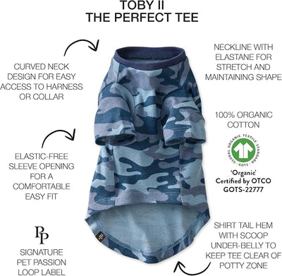 Pet Passion Toby II - The Perfect Tee, 3 Pack Short Sleeve Pet T-Shirt 100% Organic Cotton Tees Clothes for Small, Medium, Large Dogs, Navy Camo, X-Small (5-12 lbs)