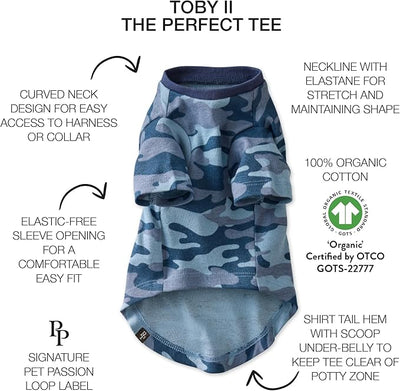 Pet Passion Toby II - The Perfect Tee, 3 Pack Short Sleeve Pet T-Shirt 100% Organic Cotton Tees Clothes for Small, Medium, Large Dogs, Navy Camo, Small (10-25 lbs)