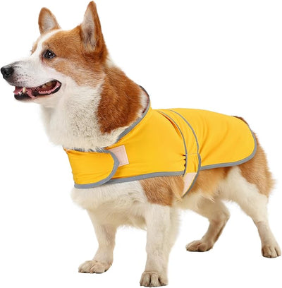 Dog Raincoat for Medium Dogs Waterproof Jacket Hooded Rain Coats with Reflective Strips Leash Hole & Poncho Adjustable Fit (Yellow,L)