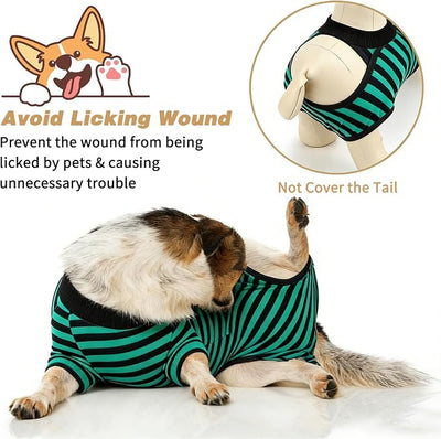 2 Packs Breathable Cotton Dog Recovery Suit for After Neuter Spay Abdominal Wounds Protector, Professional Anti-Licking Onesies for Male Female Pets Surgery Bandages, 2XL Striped Yellow Green