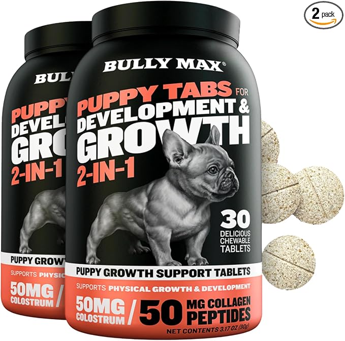 2-in-1 Puppy Vitamins - 30 Chewable Tablets for Growth & Development of Puppies - Multivitamin Treats & Essential Dog Supplements for Small Dogs & Large Breed Growing Pups - 2 Bottles