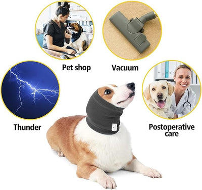 No Shake Ear Wraps for Dogs,Soft Dog Calming Hoodie Dog Ear Cover Ear Muffs for Anxiety,Grooming,Bathing,Swim,Noise Protection Quiet Ear for Dogs,Grey/Blue M