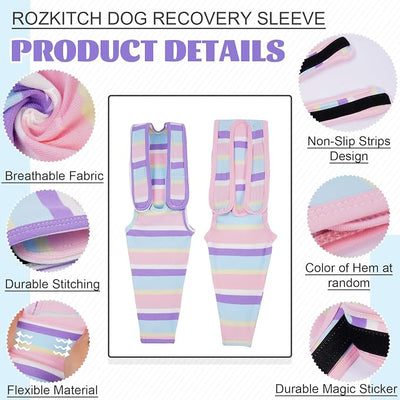 ROZKITCH Dog Sleeves for Wounds Front Legs Right Left,Striped Leg Protector Prevent Licking Scratching Chewing Bandages, Stretchy Elbow Cover for ACL CCL Arthritis Stripe M