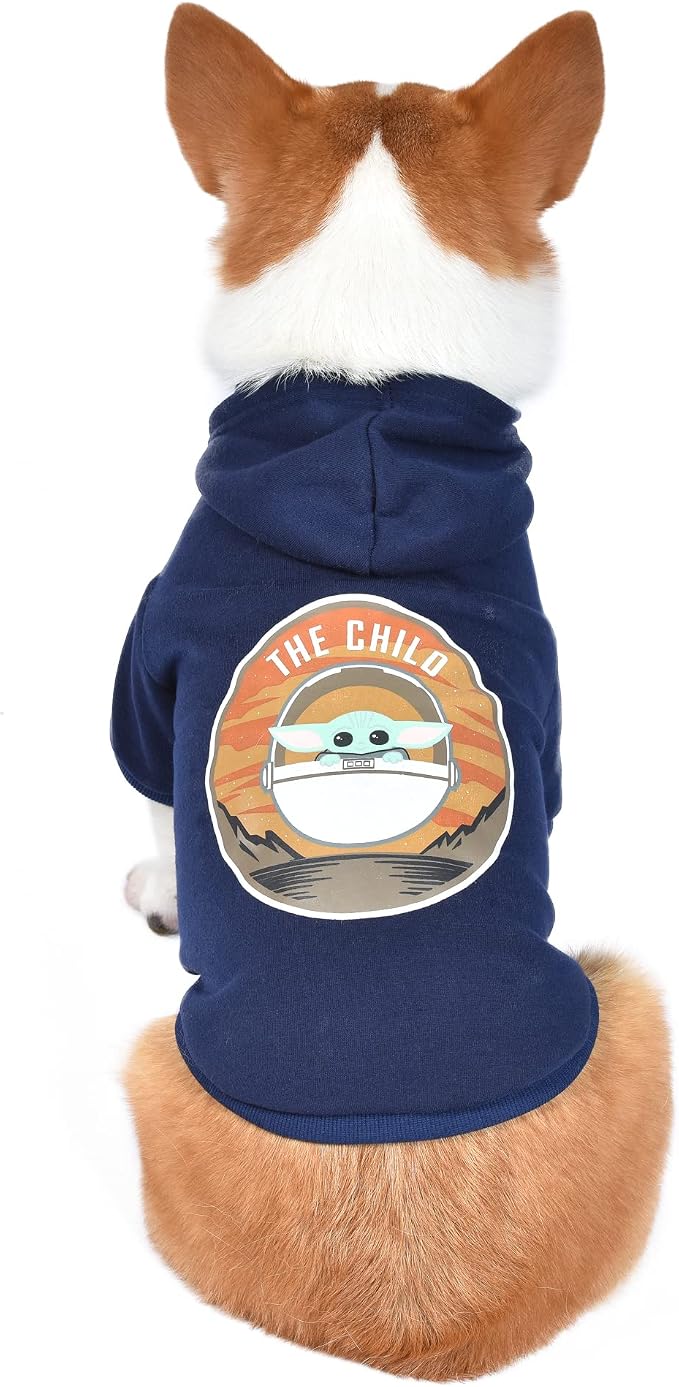 Star Wars for Pets The Mandalorian The Child Grogu Dog Hoodie with Leash Attachment Hole - Pet Outerwear for Dogs - Officially Licensed Dog Apparel & Accessories, Navy, Size Medium