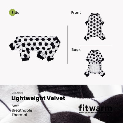 Fitwarm Soccer Dog Fleece Pajamas, Cozy Winter Clothes for Small Dogs Boy Girl, Funny Pet Clothes, Black, White, XS