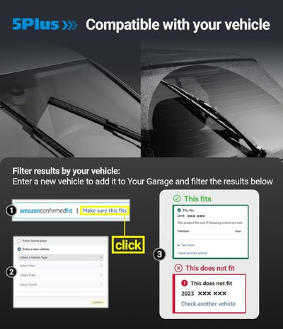 5 PLUS Custom-Fit Wipers fits Toyota Sequoia 2008-2022 Windshield Wipers | 26"+23"+12" Front Rear Wipers Set,OEM Original Equipment Replacement,All-Seasons,Streak-Free Wiping,Quiet Clear Visibility