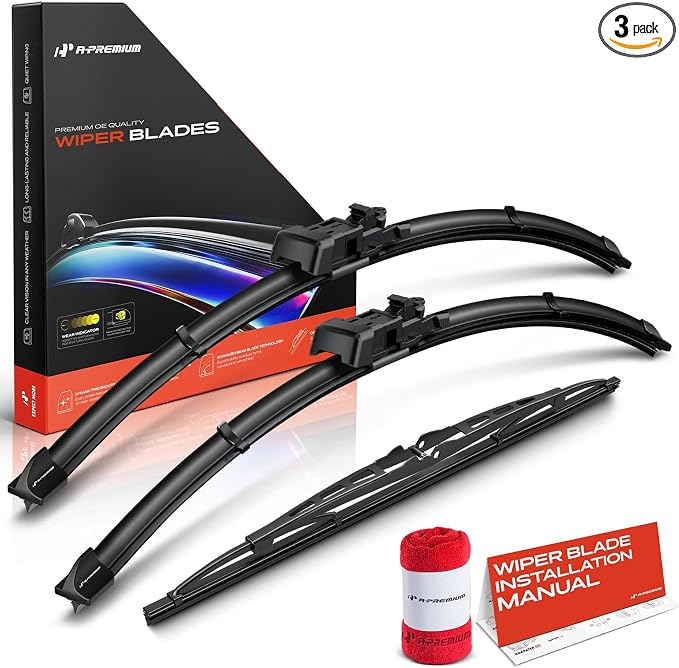 A-Premium 24"+19"+13" Windshield Wiper Blades with Wear Indicator & Towel | Compatible with Audi A3 2006-2013 Hatchback, Front Rear Wipers Blade Set for TL2/Pin Arm Connector, Pack of 3