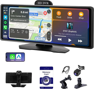 Haudio ‌10.26 Inch Wireless CarPlay & Android Auto Car Display with 1080P Dash Cam & Backup Camera All-in-One Smart Car Stereo Free 64GB SD Card