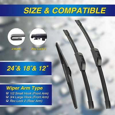 5 PLUS® Windshield Wipers Replacement for Kia Sportage 2016-2011,Silicone Water Repellent Wiper Blades-24"/18"/12"(Set of 3), OEM Fit, All-Season, Easy Installation