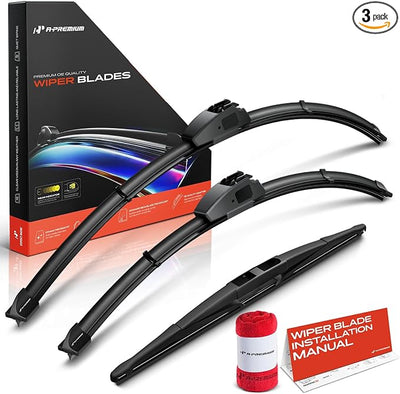 A-Premium 26"+20"+14" Windshield Wiper Blades with Wear Indicator & Towel | Compatible with Acura MDX 2014-2020, Front Rear Wipers Blade Set for Hook/RL3 Arm Connector, Pack of 3
