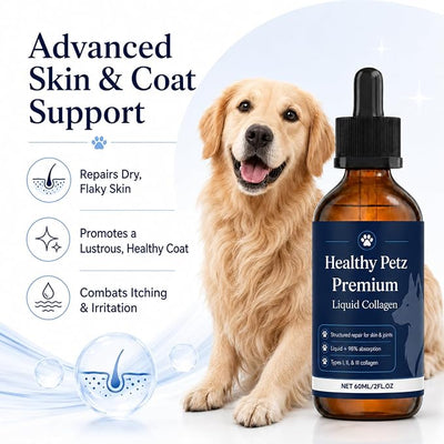 Healthy Petz Premium Liquid Collagen for Dogs Collagen Drops for Dogs with Hyaluronic Acid & Vitamin C, Daily Skin & Joint Wellness Support, Easy-to-Serve Liquid Formula, 2 fl oz / 60 mL