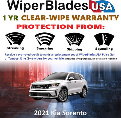 WiperBladesUSA Wiper Blades Set w/ 1yr warranty compatible with Kia Sorento 2021 Wipers (Set of 2) Pulse Wipers