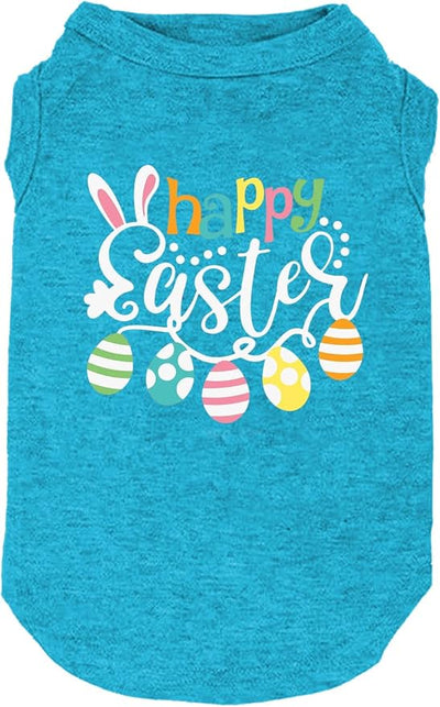 Happy Easter Shirts for Dog Funny Print Vest for Small Medium Large Dogs Soft and Light-Weight T Shirts Gift for Puppy (Small, Blue)