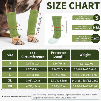 ROZKITCH Dog Leg Wraps to Stop Licking, 2PCS Front Leg and 2PCS Back Leg Knee, Dog Elbow Wrap, Dog Leg Warmer Wrap Protector, Pet Elastic Knitted Breathable Protective Socks Green 2XL