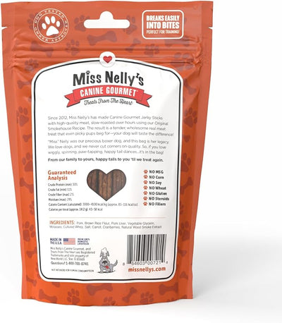 Miss Nelly's- All Natural Pork Jerky Dog Treats Made in USA Only-Original Smoke House Recipe-Minimally Processed Soft Sticks Dog Jerky Treats-8 oz. Bags