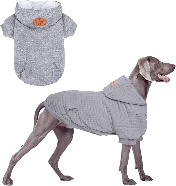 BEAUTYZOO Dog Sweaters for Large Dogs Girls Boys, Warm Winter Dog Hoodie Sweatshirt with Pocket & Leash Hole,Soft Waffle-Like Laminated Cotton Pet Clothes for Big Breeds Indoor Outdoor Cold Weather