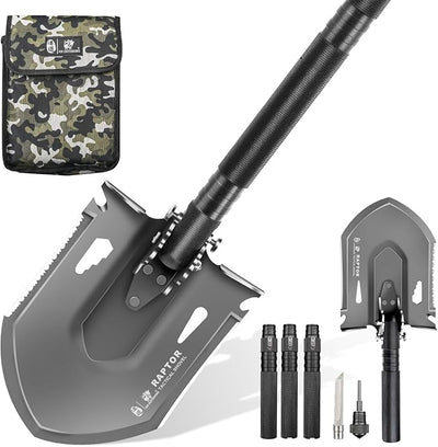 HX OUTDOORS Survival Tactical Shovel 180°Adjustable Head Multi-Tool Shovel | 440 Stainless Steel Heavy Duty Shovel with Anti-Loosening Spring Lock,For Off-road Recovery,Snow,Emergency