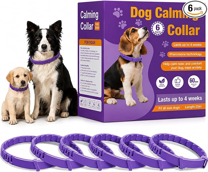 Calming Collar for Dogs, 6 Packs Dog Pheromone Calm Collars to Relieve Anxiety Bad Behavior, Long Lasting Pheromone for 60 Days, 25 Inches Adjustable for Small Medium and Large Dog (Pruple)