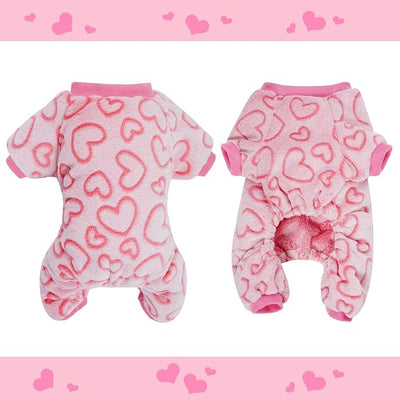 Dxhycc Fleece Dog Pajamas Cute Dog Heart Puppy Jumpsuit Warm Soft Pet Holiday Clothes for Small Medium Cats and Dogs (Pink, M)