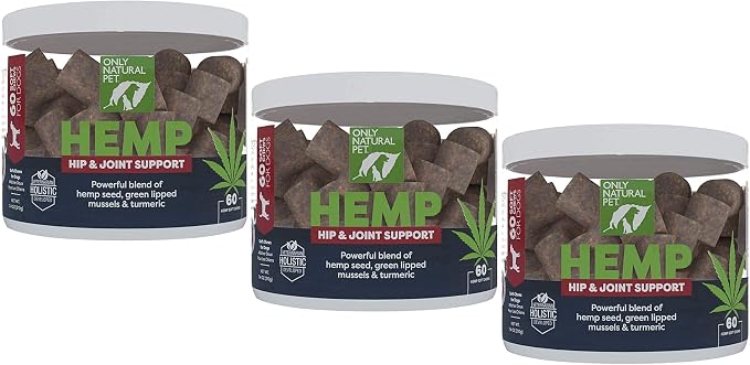 Hemp Hip & Joint Support for Dogs - Supplement for Mobility Wellness Pain Relief Healthy Inflammatory & Bone Stiffness - Soft Chews - 60 Count Pack of 3