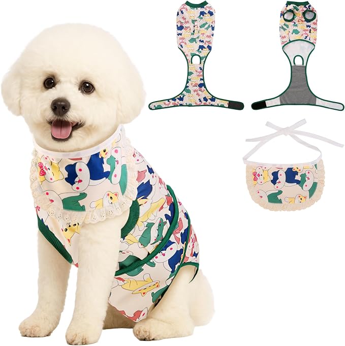 Soft Recovery Suit for Female/Male Dog Cat After Spay/Neuter Surgery, Bandana Set Included, E-Collar Cone Alternative Anti Licking Abdominal Wounds, Small Dogs Full Body Onesie, Pet Onesies Bodysuit