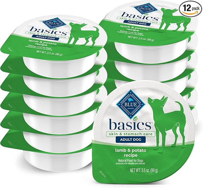 Blue Buffalo Basics Adult Small Breed Grain-Free Wet Dog Food for Skin & Stomach Care, Limited Ingredient Diet, Lamb Recipe, 3.5-oz. Cups (12 Count)